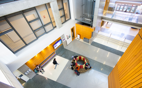 interior shot from second story of RV campus building